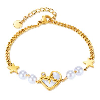 FivePointed Star Stainless Steel Temperament Mother Shell Heartbeat Pearl Bracelet