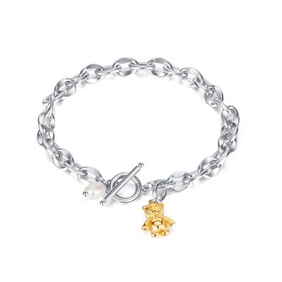 HighGrade Bear Freshwater Pearl Stainless Steel Bracelet For Women