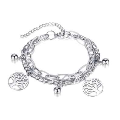 Cold Style Tree Of Life Twin Titanium Steel Bracelet For Women
