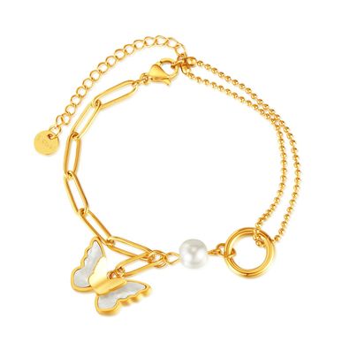 Mother Shell Butterfly Pearl Bracelet Girls Elegant Stitching Stainless Steel Chain