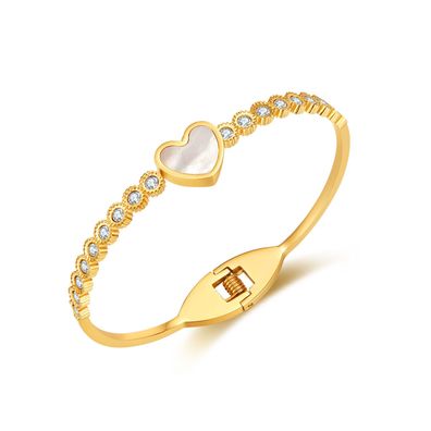 Summer Simplicity Love Mother Shell Zircon Titanium Steel Bracelet For Women