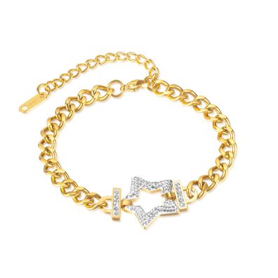 Wind Diamond Embedded Star Bracelet Girls High Sense Cuban Link Chain Hands