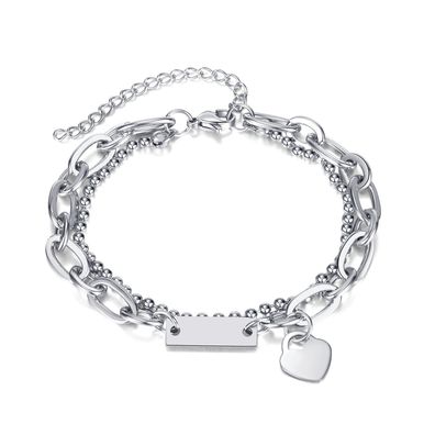 Cold Style Stitching Double Layers Loving Heart Titanium Steel Bracelet Personality