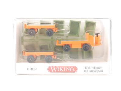 Wiking H0 1160 03 Modellautoset 3-tlg. Elektrokarren mit Anhänger 1:87