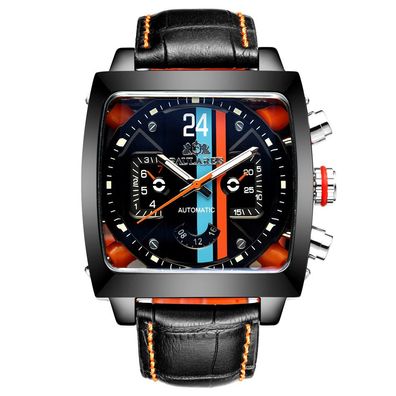 Automatic Mechanical Multifunctional Luminous Leather Men's Square Watch