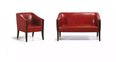 Rote Sofagarnitur Zweisitzer Moderner Sessel Designer Polster Luxus Set