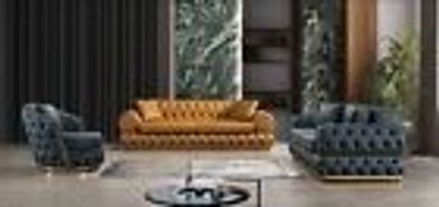 Luxus Chesterfield Sofagarnitur 3 + 3 + 1 Sitzer Garnitur Sofa Sessel Sofas Leder
