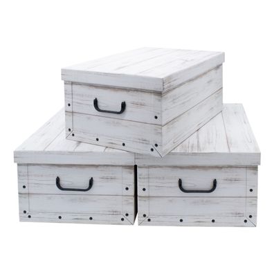 Aufbewahrungs Box Holz Optik weiß - 3er Set - Stapelbox Dekobox Geschenkbox