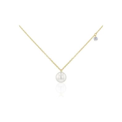 Luna-Pearls Collier 750 Gelbgold Akoya-Zuchtperle Brillant 0,60 ct. - HS1188