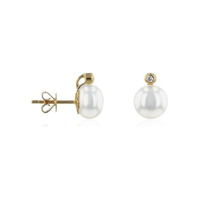 Luna-Pearls Ohrringe 585 GG Süßwasser-Zuchtperle 2 Brill. H SI 0,03 ct. - HS1181
