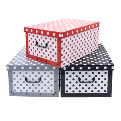 Storage Box 51x37x24 - 3er Set - gepunktet - Aufbewahrungsbox mit Deckel