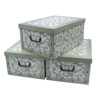 Aufbewahrungs Box Barock oliv - 3er Set - Stapelbox Dekobox Geschenkbox Blumen