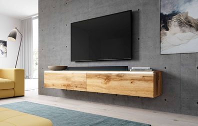 FURNIX TV Lowboard BARGO Schrank Fernsehschrank 180 cm mit LED Eiche Wotan-Wotan