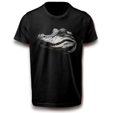 Alligator Krokodil Reptil Reptilien Natur Süßwasser T-Shirt schwarz 152 - 3XL