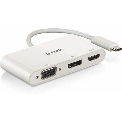 USB Adapter, USB-C Stecker > VGA + HDMI + DisplayPort Buchse (weiß)