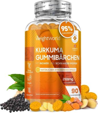 Curcuma Extrakt Gummibärchen - 2100mg - 95% Curcuminoide - 3 Monate Vorrat - Ayurveda