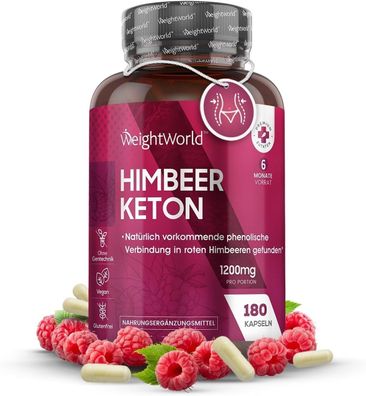 Pure Raspberry Ketones Kapseln - 6 Monate Vorrat - 1200mg Himbeer Pulver - 180 Vegane