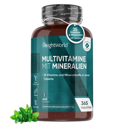 Multivitamin Tabletten - 365 Vegane Stück mit 25 Vitamine & Mineralien - Vitamin A-Z