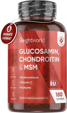 Glucosamin Chondroitin MSM 1560mg - 6 Monate Vorrat - 180 Kapseln mit Vitamin C