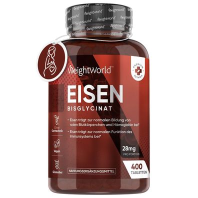 Eisen 28mg aus Eisenbisglycinat - 6+ Monate Vorrat - 400 vegane & kleine Eisentablett