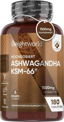 Ashwagandha KSM-66 Extrakt 1500mg - 180 vegane Tabletten für 6 Monate Vorrat - Ayurve