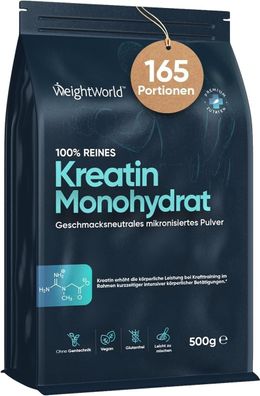 Creatin Monohydrat Pulver 500g - 165 Portionen reines Kreatin Monohydrat - 5 Monate
