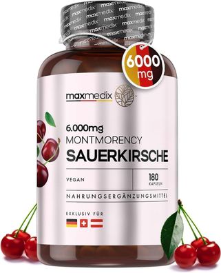 Montmorency Sauerkirschen Kapseln 6000mg (50:1) - 180 vegane Stück - 3 Monate Vorrat