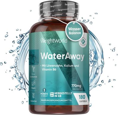 Water Away Entwässerungskapseln - Abnehmen Formel mit Apfelessig, Grüner Tee, Löwenza