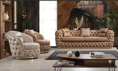Luxus Chesterfield Sofagarnitur 3 + 1 + 1 Sitzer Garnitur Sofa Sessel Sofas Leder