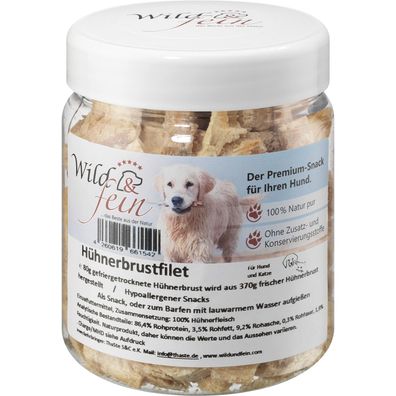 Wild & Fein Hundesnack Hühnchenbrustfilet, gefriergetrocknet - 80 g