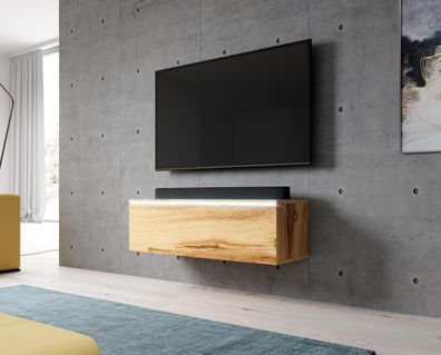FURNIX TV Lowboard BERMO Schrank modern Design 100 cm ohne LED Eiche Wotan-Wotan