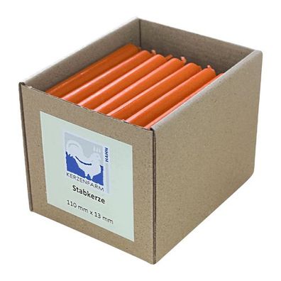 Stabkerzen aus Paraffin, 110/13 mm, Orange, Kerzenfarm HAHN, Brenndauer ca. 2h, 49 St