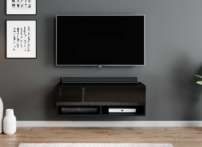 FURNIX TV Lowboard AREZO TV-Schrank 100 cm Design Schwarz matt - glänzend Schwarz