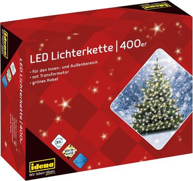 Idena 400er LED Lichterkette 400 LEDs Warmweiß Timer Funktion Innen & Außen