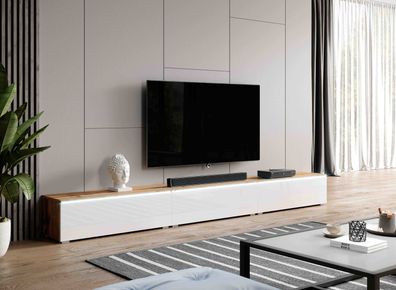 Furnix TV-Kommode BERMO B300 x H34 x T32 cm (3x100cm) TV-Schrank LED wotan/ weiss 2