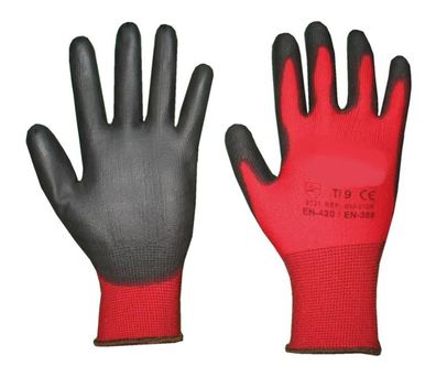1 Paar Handschuhe Polyurethan, rot, versch. Größen