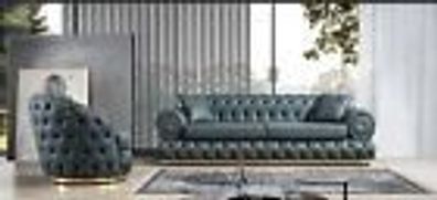 Sofagarnitur 3 + 1 Sitzer Garnitur Sofa Sofas Leder Sessel Luxus Chesterfield