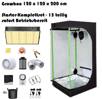 JUNG Growbox Komplettset LED Grow Box 120x120x200cm Gewächshaus Komplett Set Cannabis