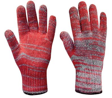 Stoff Handschuhe, Baumwolle, ohne Nähte, rot/ grau, versch. Größen