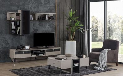 Wohnzimmer Set Designer RTV-Ständer Luxus Holz Regale Couchtisch 3tlg