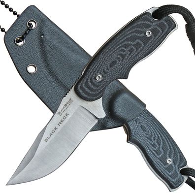 BlackField Neck Knife "BLACK" mit G10 Schalen, Kunststoffscheide mit Metallkette