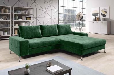FURNIX Sofa BOYLE Eckcouch L-Form Couch Schlafsofa mit Schlaffunktion KR 14 Grün