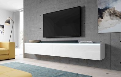 FURNIX TV Lowboard BERMO Schrank Fernsehschrank 200 cm (2x100cm) mit LED Weiß ...