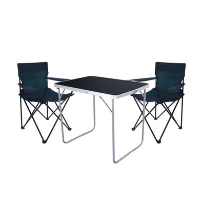 3-tlg. Schwarz Campingmöbel Set, Tisch mit Tragegriff und Stühle + Tasche Outdoor