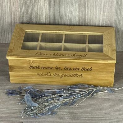 Teebox aus Bambus, 8 Fächer, personalisiert