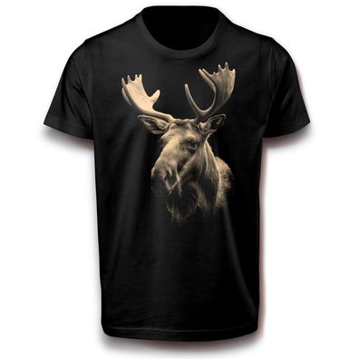Majestätisches Elch Geweih Natur Tier Tiere Wild Rentier Hirsch Stärke T-Shirt