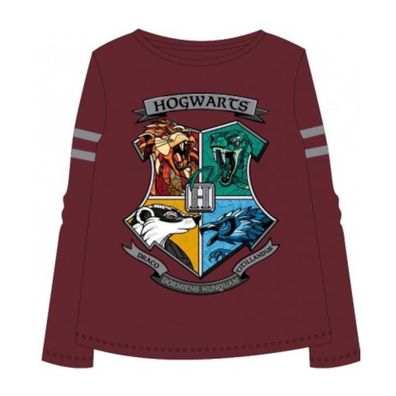 Harry Potter Langarm-Shirt - Hogwarts Wappen farbig, Burgunderrot - ...
