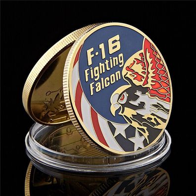 USA Medaille F-16 Fighting Falcon vergoldet mit Farbe (FF04242)