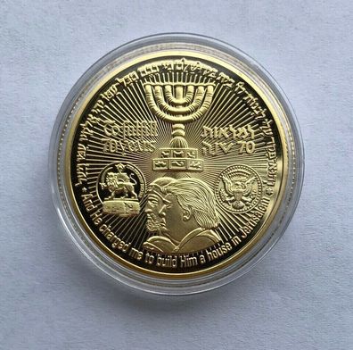 Donald Trump Medaille King Cyrus Jewish Temple Jerusalem Israel vergoldet(TM04241)
