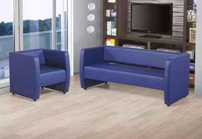 Blaue Komplette Sofagarnitur Büroeinrichtung Luxus Polstergarnitur 2 + 1
